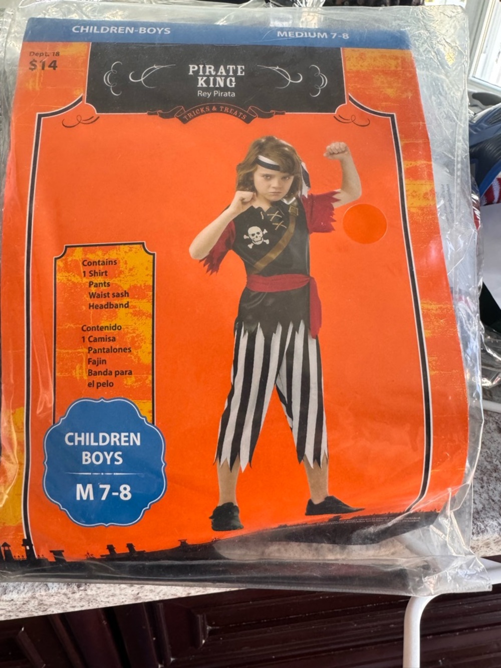 Pirate Kids Costume - Black, Red, White (Children M 7-8)